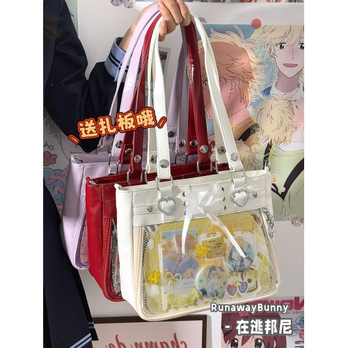 在逃邦尼百搭緞面透明基礎款小食量痛包二次元PU蝴蝶結單肩斜後後背包
