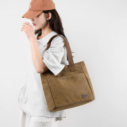 上課通勤大容量上班托特包包女士2025新款單肩文藝帆布包拉鍊布袋