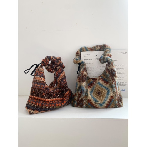 小衆復古格子毛絨抽繩腋下包韓版秋冬大容量慵懶風單肩斜背背心包