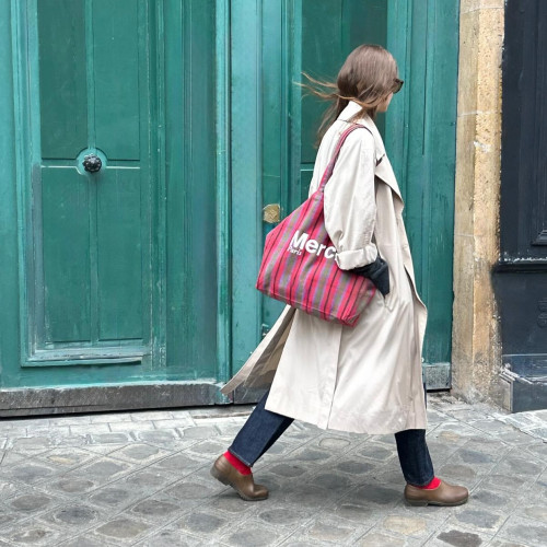 【在途】Merci paris 條紋系列lisa周冬雨同款帆布托特包單肩包