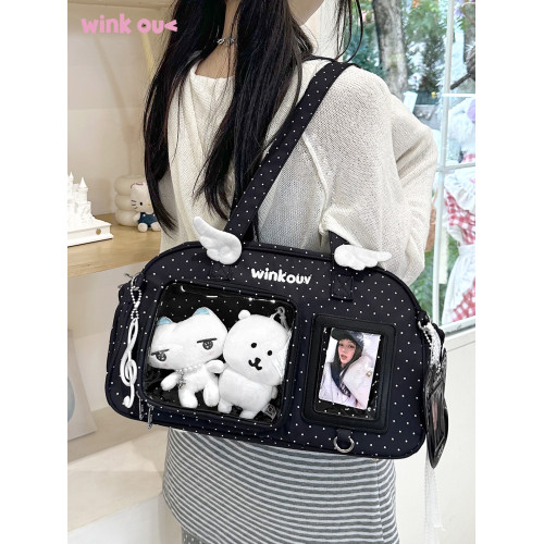 小食量斜背波點外出小痛包追星黑色韓系大容量日常款10cm透明娃包 小食量斜背波點外出小痛包追星黑色韓系大容量日常款10cm透明娃包