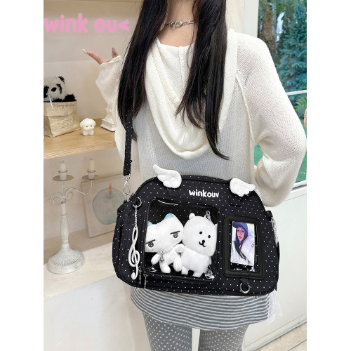 小食量斜背波點外出小痛包追星黑色韓系大容量日常款10cm透明娃包 小食量斜背波點外出小痛包追星黑色韓系大容量日常款10cm透明娃包