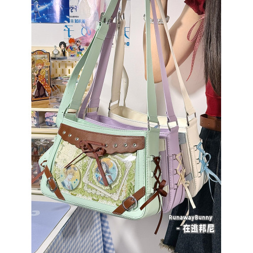 二次元追星漫展絲帶痛包辣妹風小食量撞色透明日常基礎單肩斜後後背包