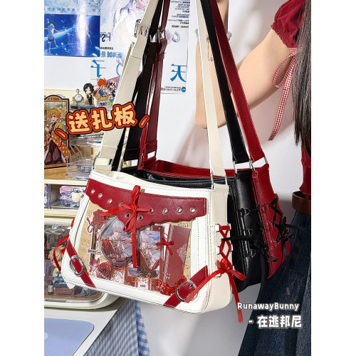 二次元追星漫展絲帶痛包辣妹風小食量撞色透明日常基礎單肩斜後後背包