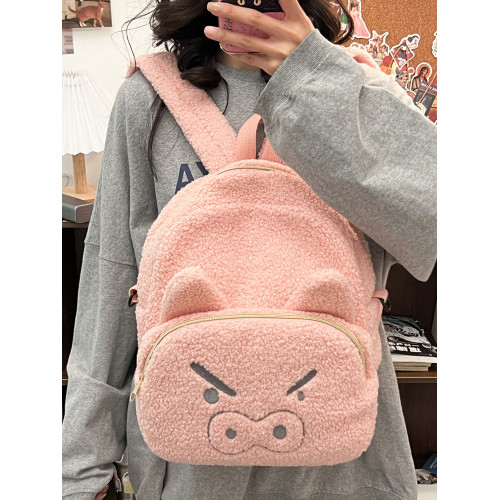 小白同款卡通毛絨大容量雙肩包高中學生書包可愛粉色小豬百搭後後背包