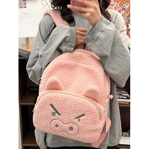 小白同款卡通毛絨大容量雙肩包高中學生書包可愛粉色小豬百搭後後背包