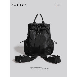 CAKJVG原創多口袋戶外抽繩雙肩包男女大容量休閒輕便防水尼龍後後背包