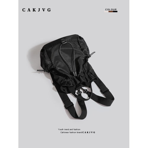 CAKJVG原創多口袋戶外抽繩雙肩包男女大容量休閒輕便防水尼龍後後背包