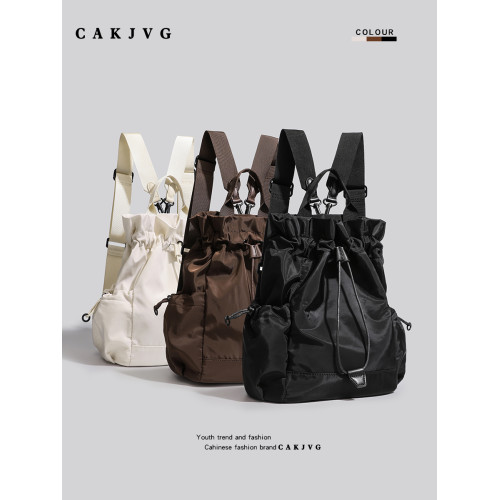 CAKJVG原創多口袋戶外抽繩雙肩包男女大容量休閒輕便防水尼龍後後背包