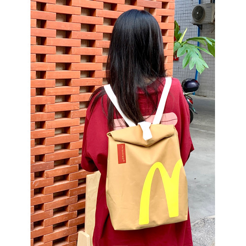 網紅漢堡紙袋雙肩包2025新款大容量校園帆布後後背包女大學生上課書包