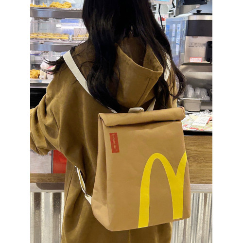 網紅漢堡紙袋雙肩包2025新款大容量校園帆布後後背包女大學生上課書包