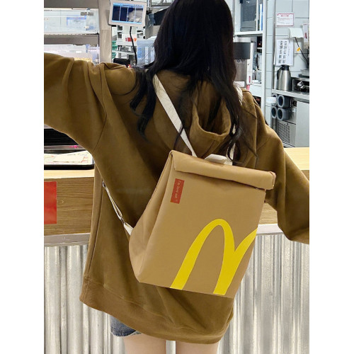 網紅漢堡紙袋雙肩包2025新款大容量校園帆布後後背包女大學生上課書包