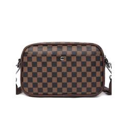 新款潮牌男士休閒格子單肩包皮質運動斜後後背包個性時尚小方包潮