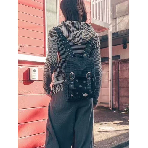 hugyourskin韓國小衆女包25春Y2K波點條紋星星牛仔雙肩包書包後後背包