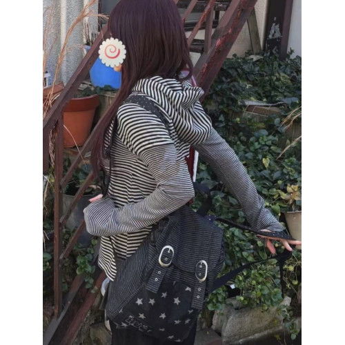 hugyourskin韓國小衆女包25春Y2K波點條紋星星牛仔雙肩包書包後後背包