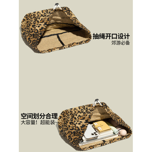 洋叮貓豹紋帆布雙肩包女2026新款秋冬通勤大容量旅行後後背包學生書包