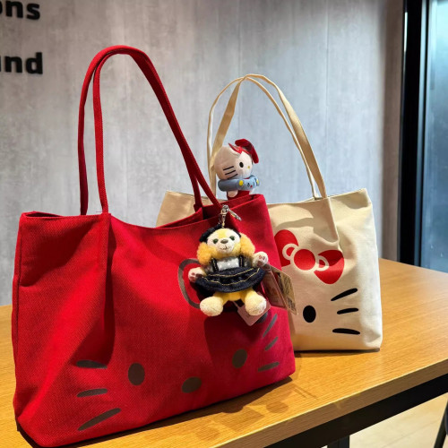 HelloKitty單肩帆布包女大容量2026新款通勤托特包學生拎書手提袋 HelloKitty單肩帆布包女大容量2026新款通勤托特包學生拎書手提袋