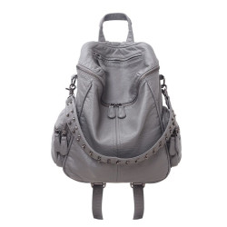 真皮軟皮大容量雙肩書包學生女2025新款韓版時尚百搭鉚釘旅行後後背包