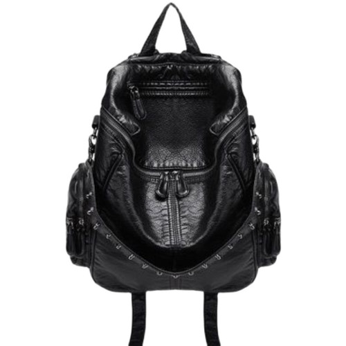 真皮軟皮大容量雙肩書包學生女2025新款韓版時尚百搭鉚釘旅行後後背包