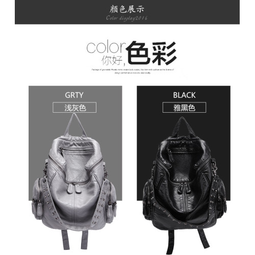 真皮軟皮大容量雙肩書包學生女2025新款韓版時尚百搭鉚釘旅行後後背包