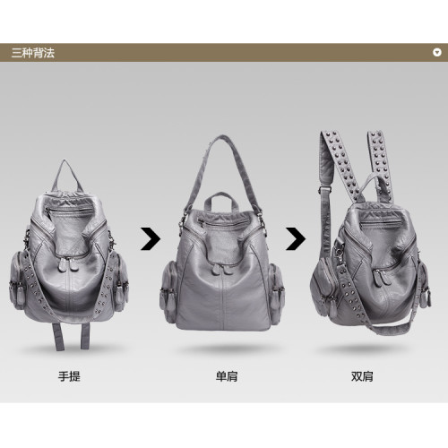 真皮軟皮大容量雙肩書包學生女2025新款韓版時尚百搭鉚釘旅行後後背包