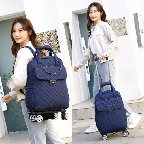 輕便萬向輪拉桿雙肩後後背包防水印花可拆卸折曡短途手提旅行包行李包