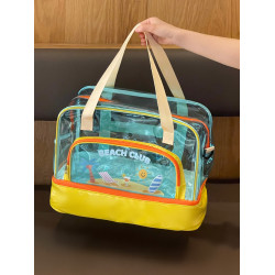 bubnob透明手提包女大容量防水沙灘包遊泳健身收納袋單肩斜後後背包潮