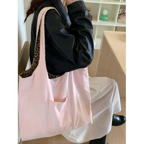 秋冬新款背心博主單肩包雙面背大容量豹紋托特包女潮流簡約手提包