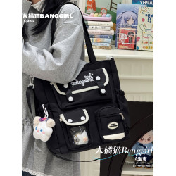 百搭少女斜後後背包多隔層手提袋女高中初中學生上課書包大容量單肩包