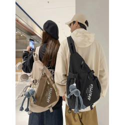 潮酷男女情侶弓箭包大胸包帆布雙肩包輕便大容量斜後後背包戶外單肩包