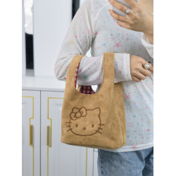 韓系可愛卡通貓咪刺綉帆布包女手提包可攜式收納通勤包托特包收納包