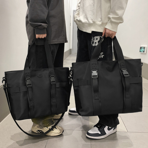 大容量斜後後背包男潮牌單肩包大學生上課手提包休閒電腦包時尚托特包