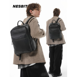 NESBIT老錢風男包簡約輕奢鱷魚紋後後背包通勤商務大容量雙肩包電腦包