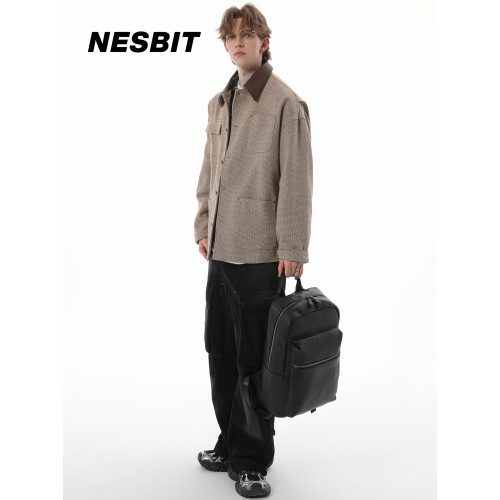 NESBIT老錢風男包簡約輕奢鱷魚紋後後背包通勤商務大容量雙肩包電腦包