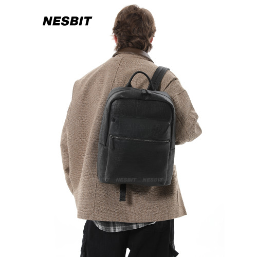 NESBIT老錢風男包簡約輕奢鱷魚紋後後背包通勤商務大容量雙肩包電腦包