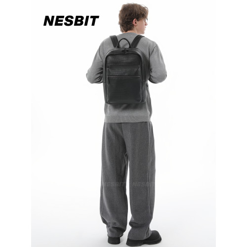 NESBIT老錢風男包簡約輕奢鱷魚紋後後背包通勤商務大容量雙肩包電腦包