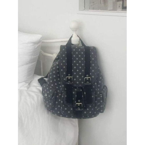 newjeans同款韓國小衆設計復古日系波點口袋雙肩包大容量棉休閒包 newjeans同款韓國小衆設計復古日系波點口袋雙肩包大容量棉休閒包