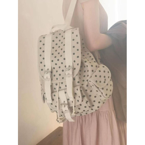 newjeans同款韓國小衆設計復古日系波點口袋雙肩包大容量棉休閒包 newjeans同款韓國小衆設計復古日系波點口袋雙肩包大容量棉休閒包