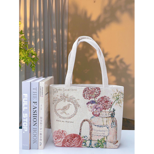 瓶中花雙面金絲提花刺綉帆布手提包單肩包休閒文藝學生上班通勤包 瓶中花雙面金絲提花刺綉帆布手提包單肩包休閒文藝學生上班通勤包