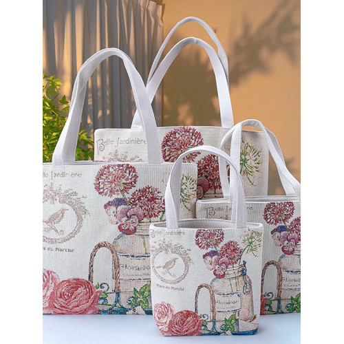 瓶中花雙面金絲提花刺綉帆布手提包單肩包休閒文藝學生上班通勤包 瓶中花雙面金絲提花刺綉帆布手提包單肩包休閒文藝學生上班通勤包