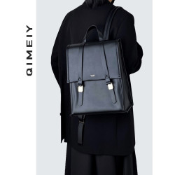 啓魅QiMeiy小衆設計復古雙肩包女上班通勤電腦包輕奢高級感皮後後背包