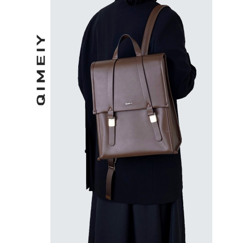 啓魅QiMeiy小衆設計復古雙肩包女上班通勤電腦包輕奢高級感皮後後背包
