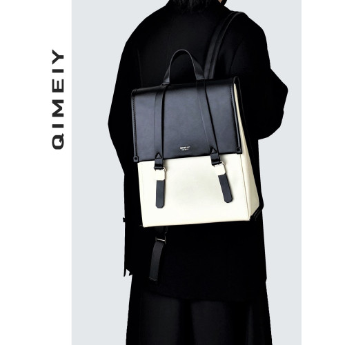 啓魅QiMeiy小衆設計復古雙肩包女上班通勤電腦包輕奢高級感皮後後背包