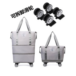 旅行袋女超大容量手提行李袋帶滑輪萬向輪折曡待産短途出差收納包