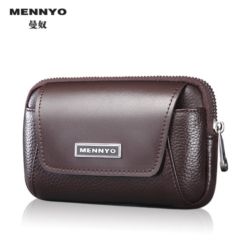 曼奴男穿皮帶手機腰包迷你真皮男包手機包男袋休閒牛皮戶外小後後背包