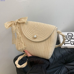 編織包包女2024新款夏季棉繩編織斜後後背包可愛韓版小方包百搭單肩包