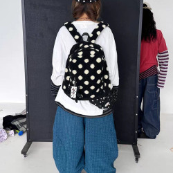 高顔值毛絨加厚簡約波點可愛星星大容量書包通勤輕便雙肩包後後背包