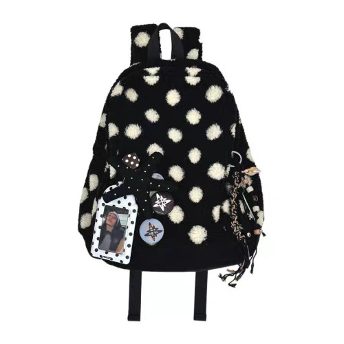 高顔值毛絨加厚簡約波點可愛星星大容量書包通勤輕便雙肩包後後背包