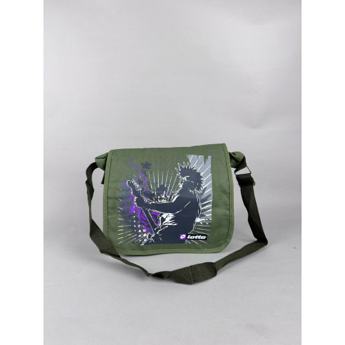 出口！lotto動漫印花斜後後背包軍綠撞色帆布包時尚個性潮流挎包