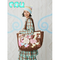 frufru咕嚕商店 天使甜點屋 秋冬原創大容量單肩巧克力雙面絎棉包